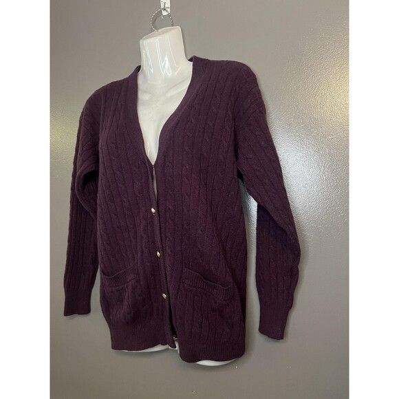 Vintage Charter Club Cardigan Womens Medium Purple Lambswool Cable Knit 90s - Picture 3 of 6